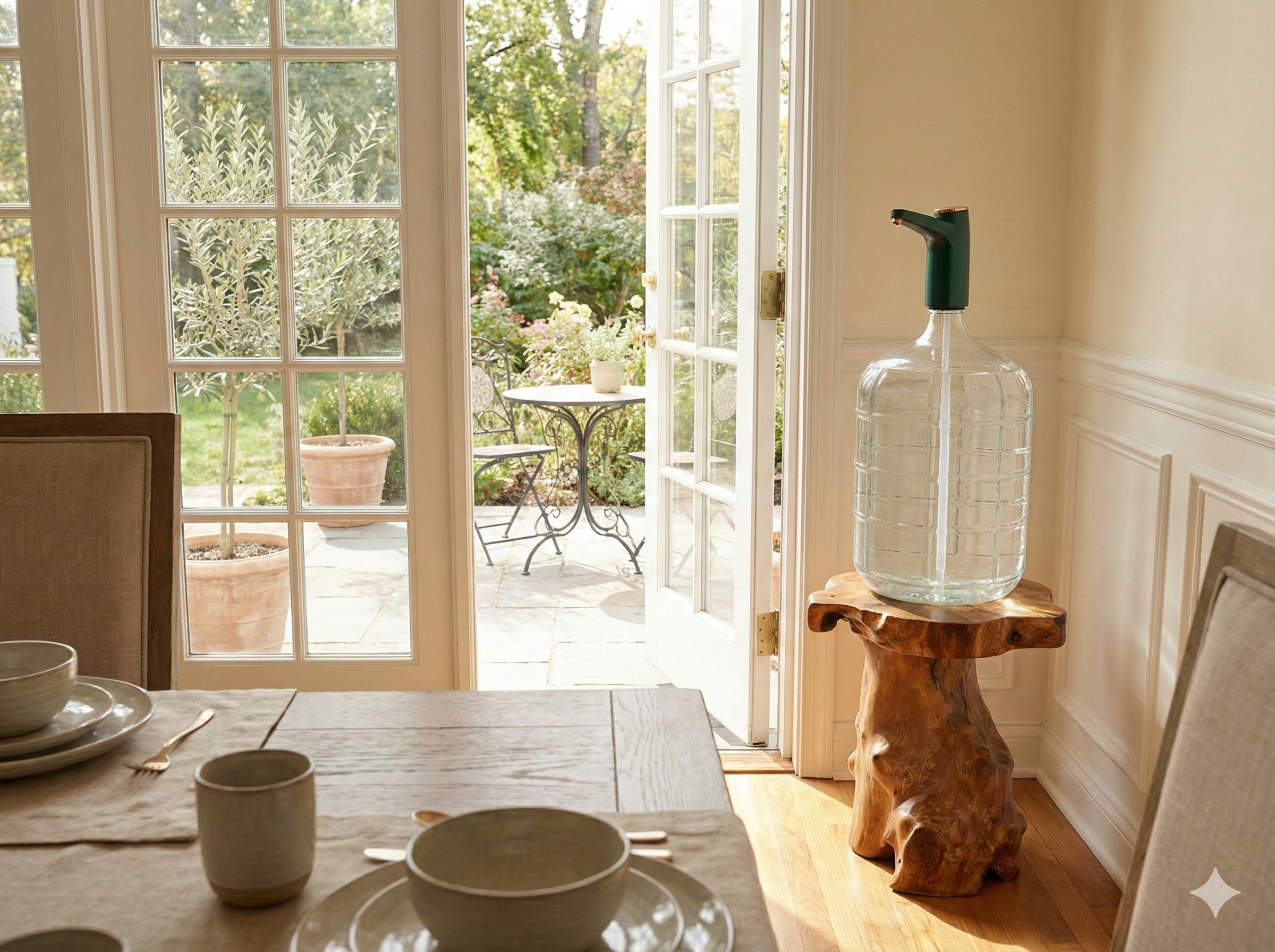 Mountainborn water in elegant dining setting